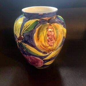 Hand-Painted Italian Majolica Art Pottery Vase With A Fruit Motif